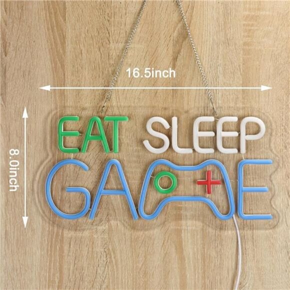 Game Room Decor EAT SLEEP GAME LED Neon Sign Bar Man Cave Bedroom Art Gaming NEW - Picture 2 of 7